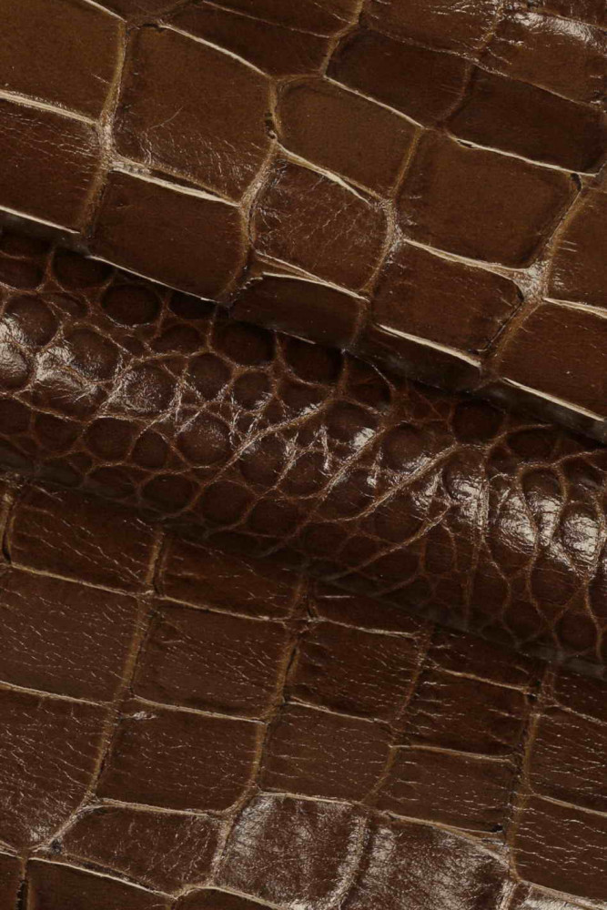 BROWN CROCODILE embossed cowhide, animal print glossy leather hide