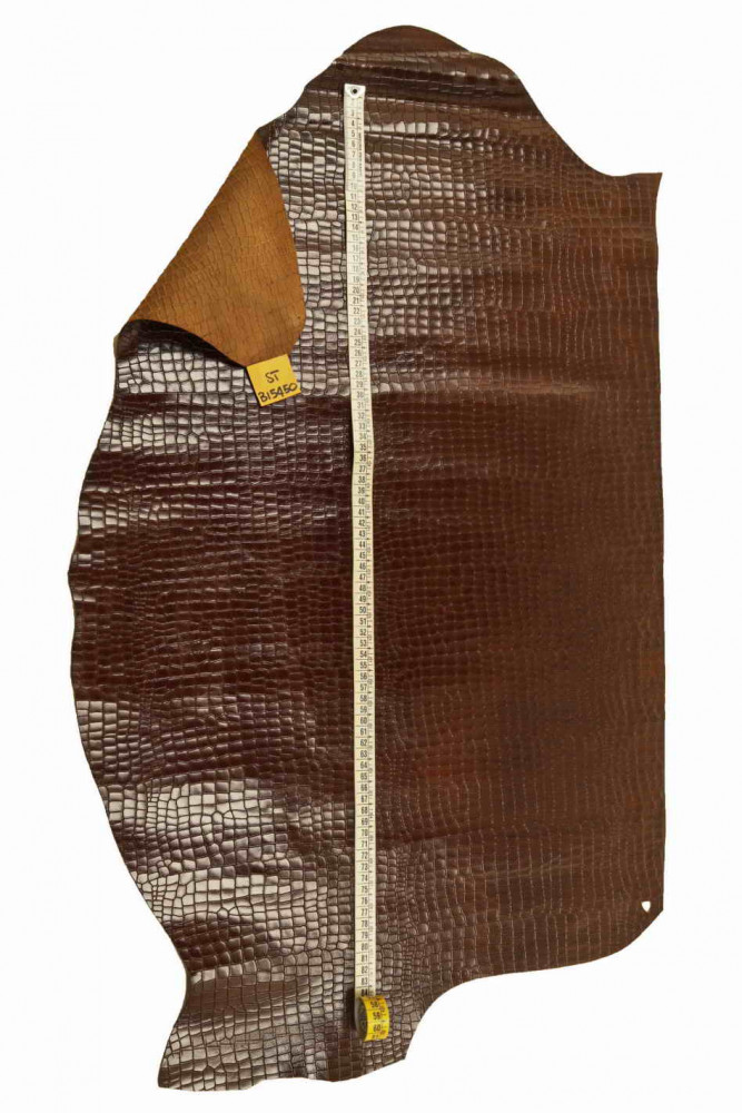 BROWN CROCODILE embossed cowhide, animal print glossy leather hide