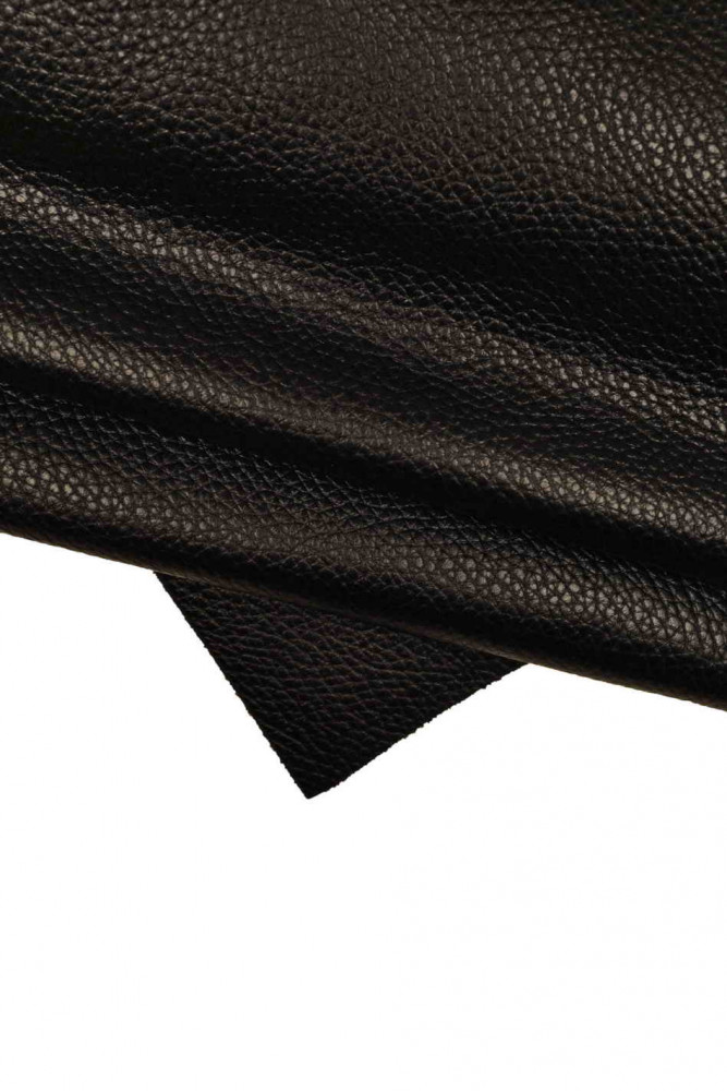 Pebble GRAIN printed leather hide, black embossed cowhide, glossy