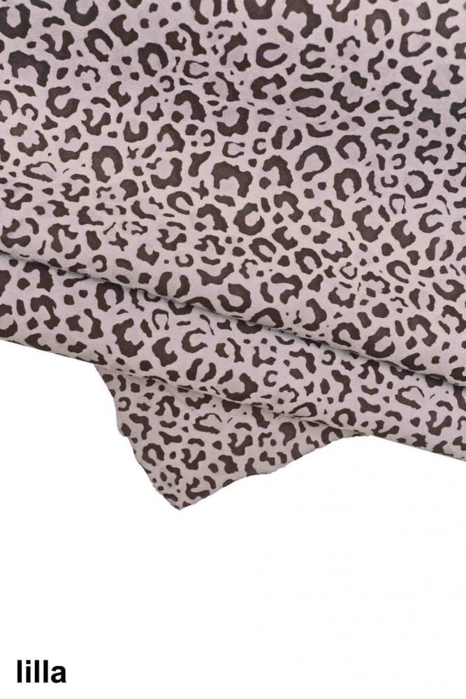 Pellame stampa LEOPARDO colori fumo, lilla, grigio, pelle scamosciata disegno animalier, camoscio su capra morbido