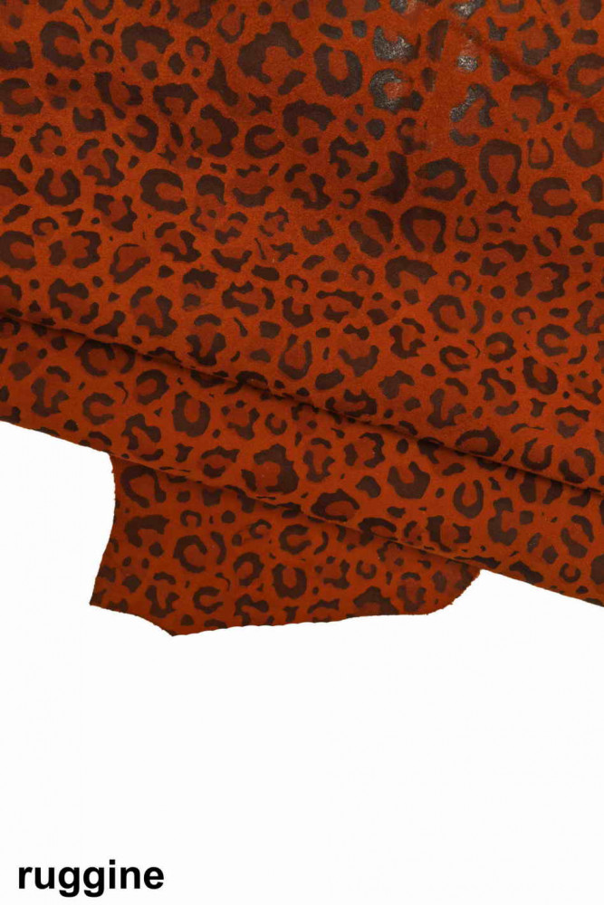 LEOPARD textured leather skin, rust red, green, taupe animal print suede goatskin, cheetah printed soft suede skin