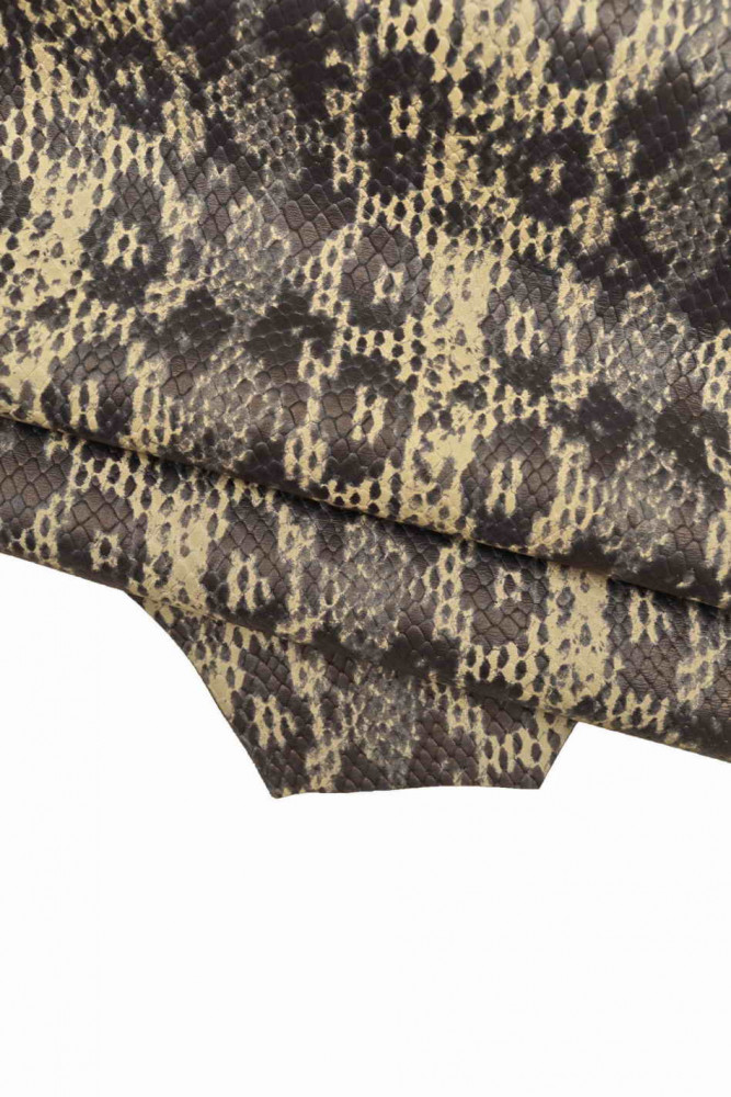 Pelle stampa PITONE beige, nero e grigio, pellame disegno rettile morbido, capra motivo serpente opaco gommoso