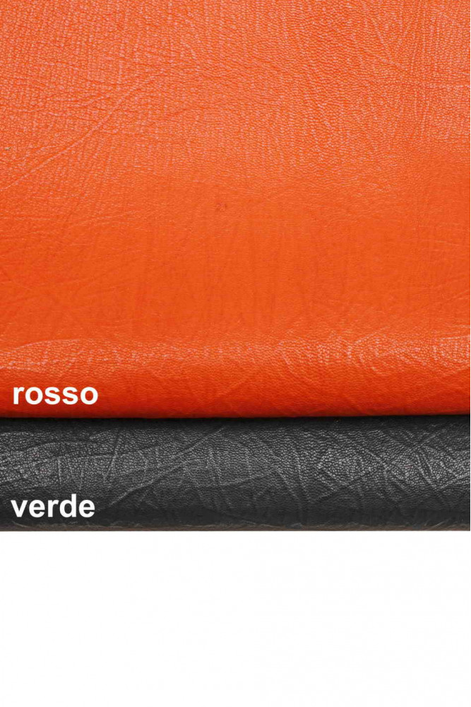 Pellame VINTAGE verde scuro, rosso, capra sportiva stampata, pelle morbida con stampa rugata