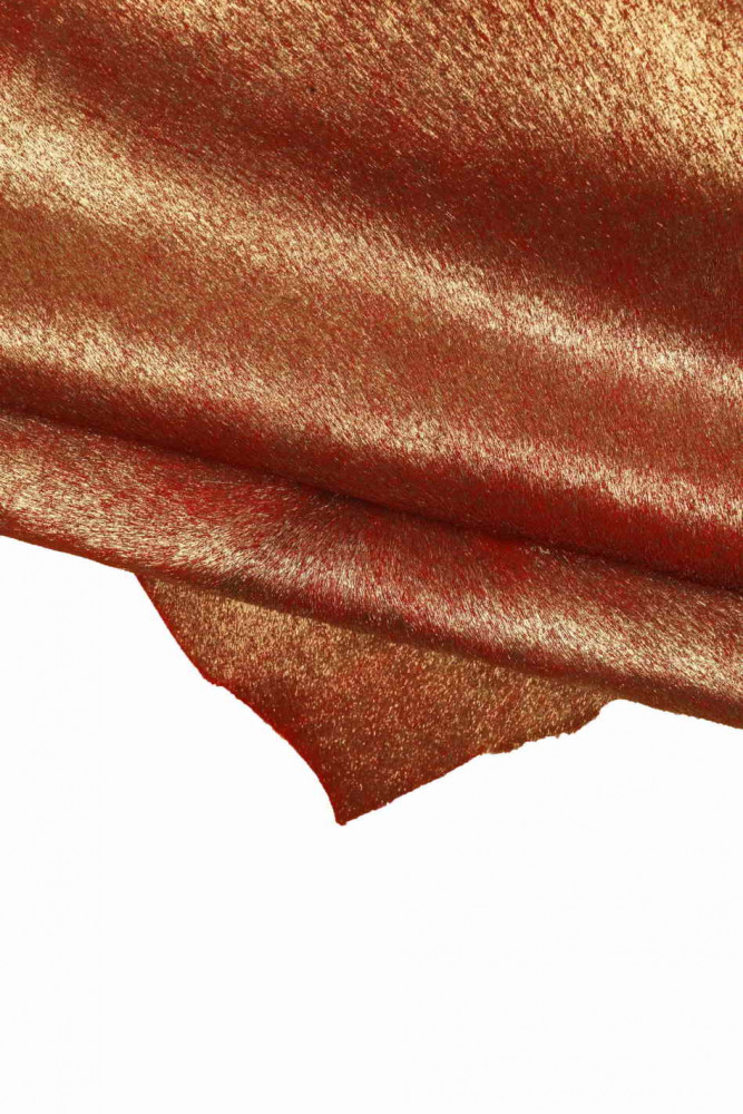 Pellame di cavallino rosso LAMINATO platino, pelle di vitello effetto pony metallizzato morbido