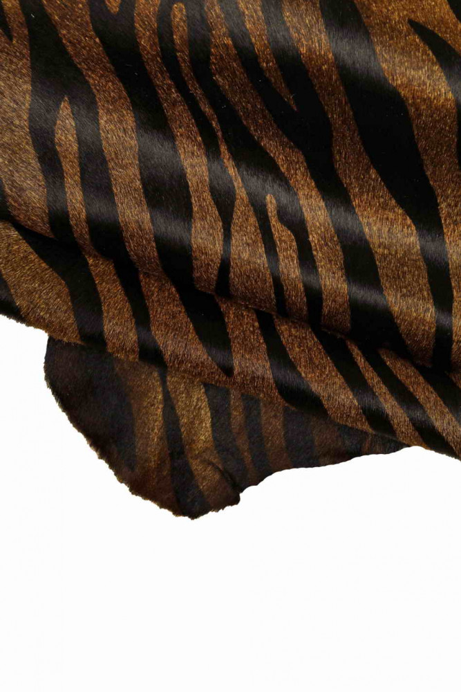 Pelle di cavallino stampa ZEBRA marrone nero, pellame effetto pony disegno animalier, morbido