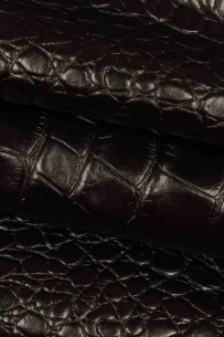 Black ANIMAL print leather hide, crocodile embossed calfskin, glossy  printed cowhide