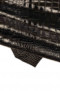 Pebble GRAIN printed leather hide, black embossed cowhide, glossy