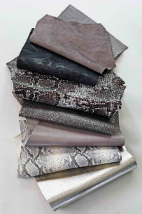 6 Selected leather scraps in neutral tones, POWDER PINK, FLESH PINK, BROWN  tones, mix leather remnants as per pictures