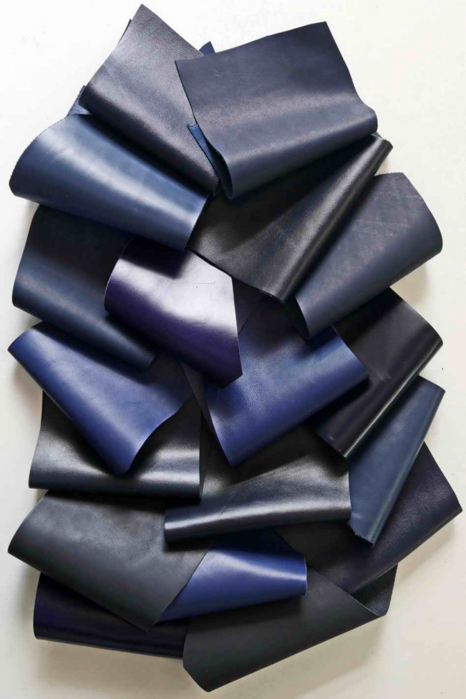 Dark Color Quality Leather Sheet Scrap Pack / Blue Leather Mixed