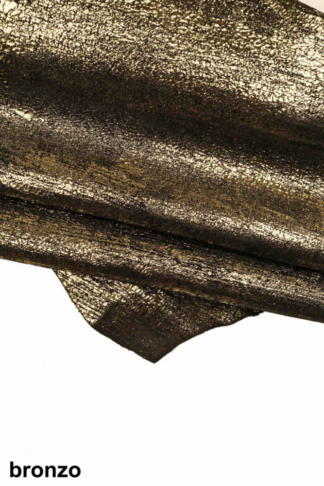 Metallic black SUEDE with silver and bronze foil, bright soft distressed suede goatskin