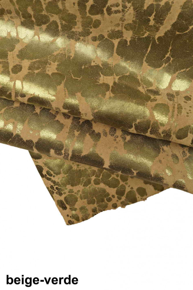 SPLASH print on suede leather hide, metallic textured split cowhide, soft printed metallic suede calfskin