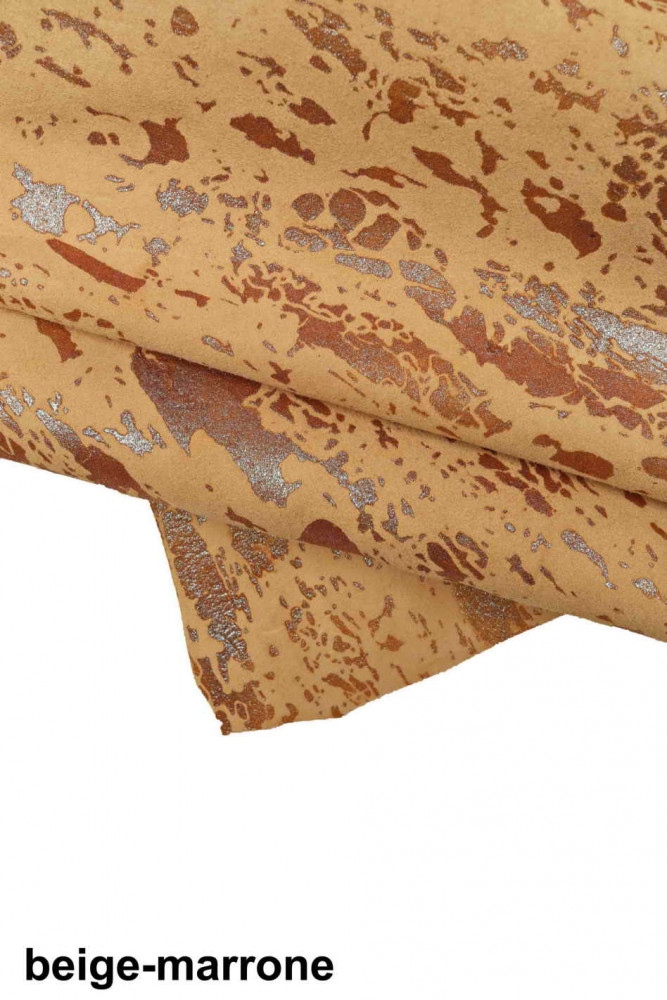 Printed SUEDE goatskin, gliitered spalsh print on leather skin, soft hide with abstract print