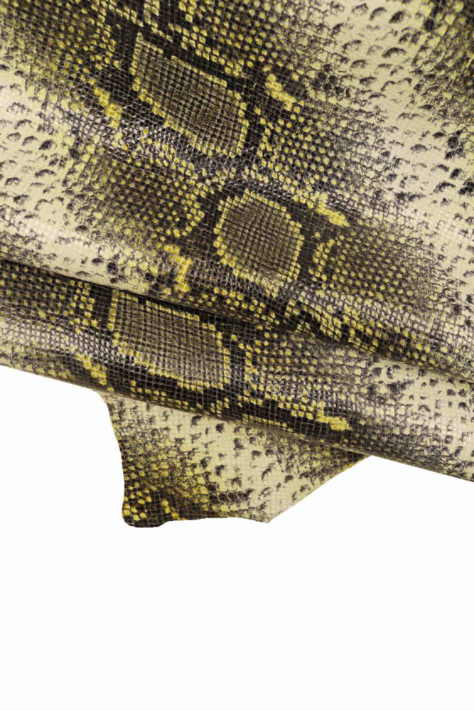 Capra disegno PITONE, pelle lucida stampata rettile, pellame morbido motivo serpente panna, verde, giallo