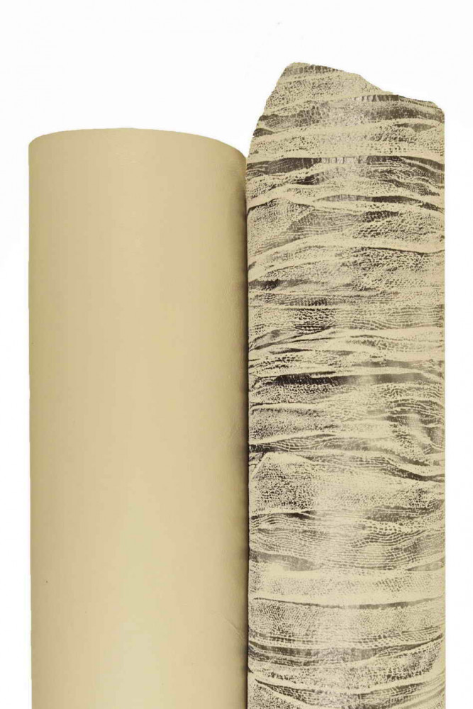 Set di 2 pelli tono GRIGIO beige, mix di 1 vitello liscio e 1 capra stampata metallizzata