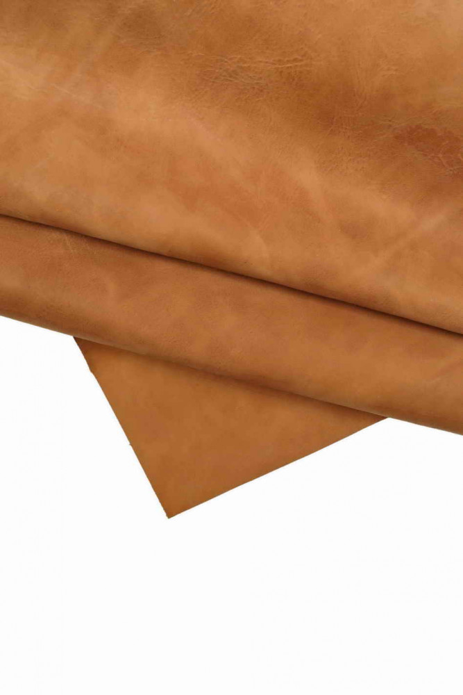 Brown VINTAGE leather hide, grunge pull up slightly wrinkled cowhide, slightly stiff matt calfskin