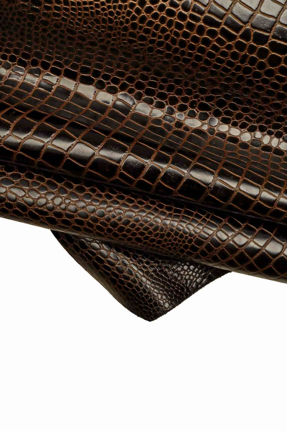 GENUINE leather hide CALFSKIN dark brown crocodile embossed