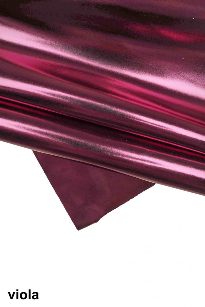 Pellame LAMINATO specchio rosa lampone, viola, fucile, vitello metallizzato, pelle lucida