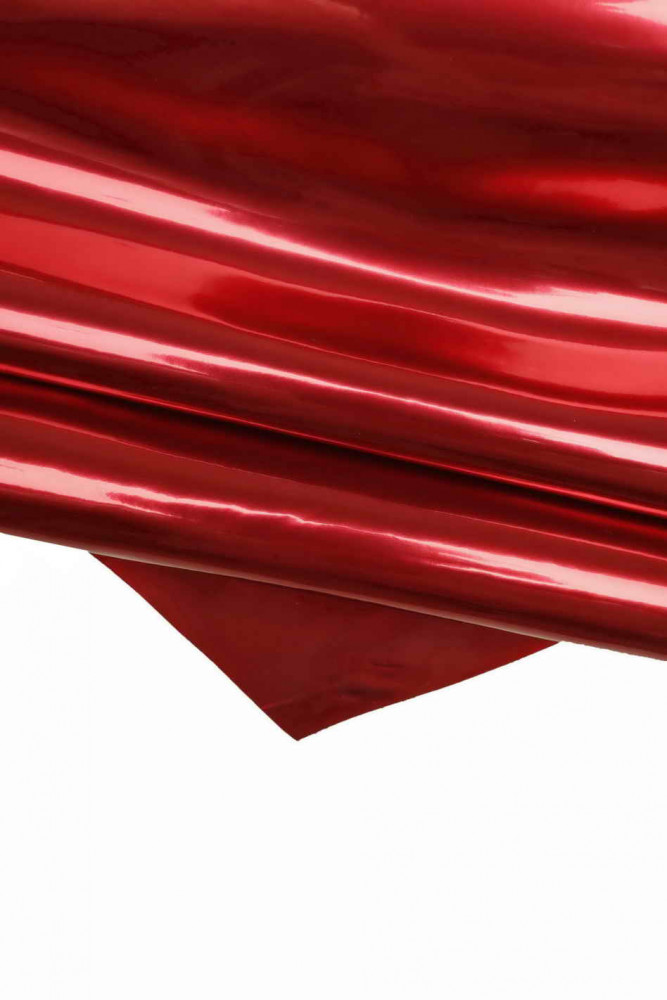 RED metallic leather skin, lacquered cowhide, smooth glossy calfskin, 0.9 - 1.1 mm