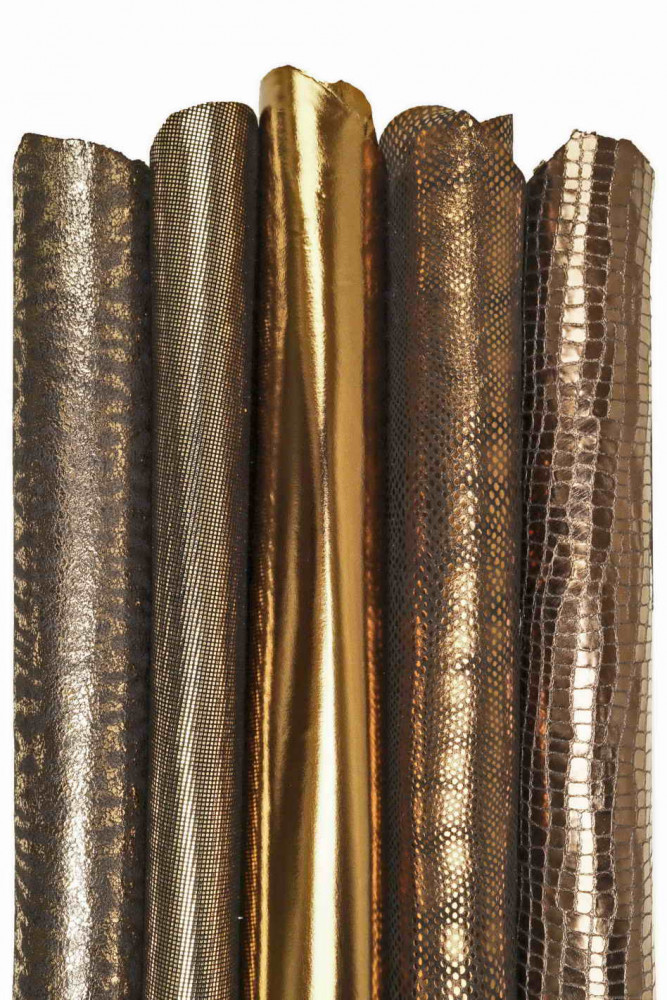 5 pelli BRONZO marrone assortite, set di pellami laminati stampati morbidi abbinati come da foto