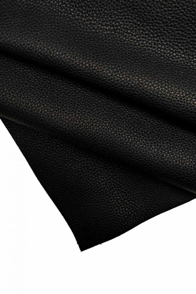 BLACK pebble GRAIN leather hide, soft printed cowhide, quite glossy black embossed calfskin, 1.2 - 1.4 mm B16448-TB