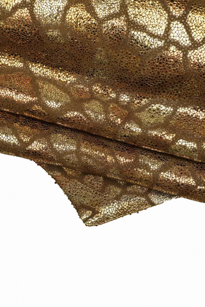 Pellame stampa GIRAFFA marrone, capra metallizzata disegno animalier, pelle laminata morbida