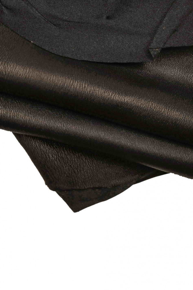 Black ELASTIC lammbskin, wrinkled bonded nappa, soft sheepskin, 1.1 - 1.3 mm