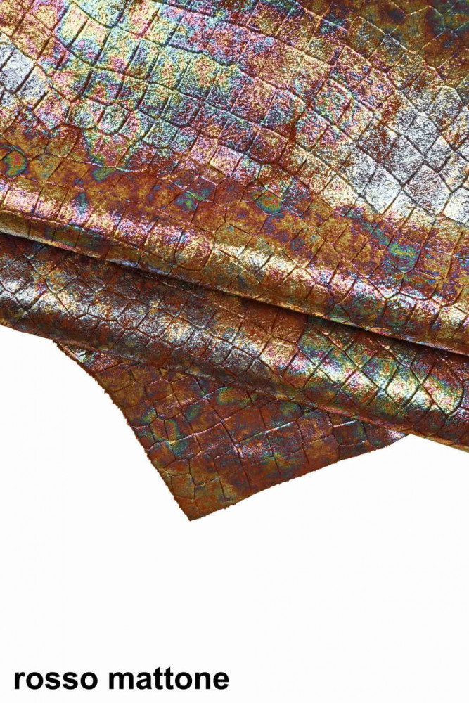 HOLOGRAPHIC python printed leather hide, metallic croc embossed calfskin, multicolor soft bright cowhide