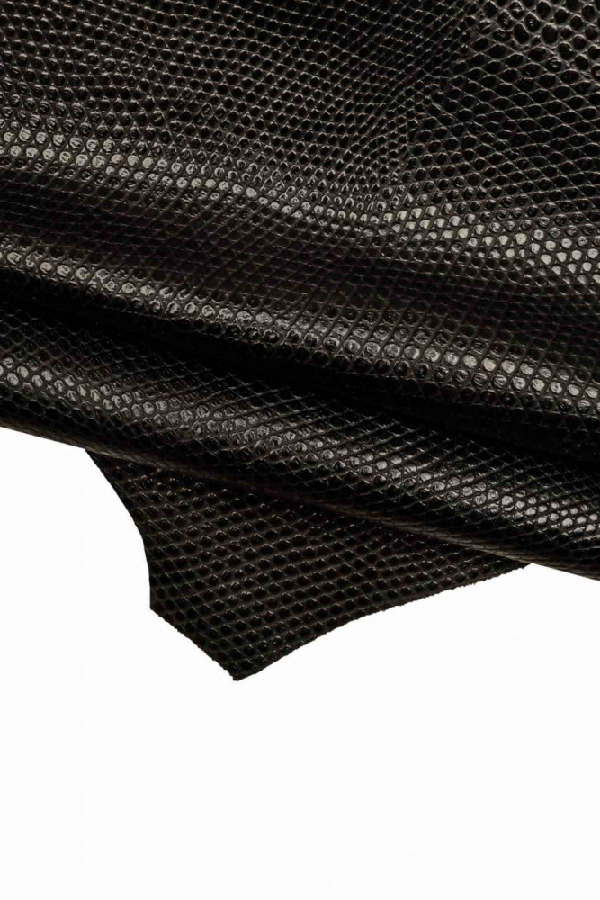 VITELLO nero stampa rettile, pelle nera lucida, pellame classico stampato morbidezza media 1.0-1.1 mm