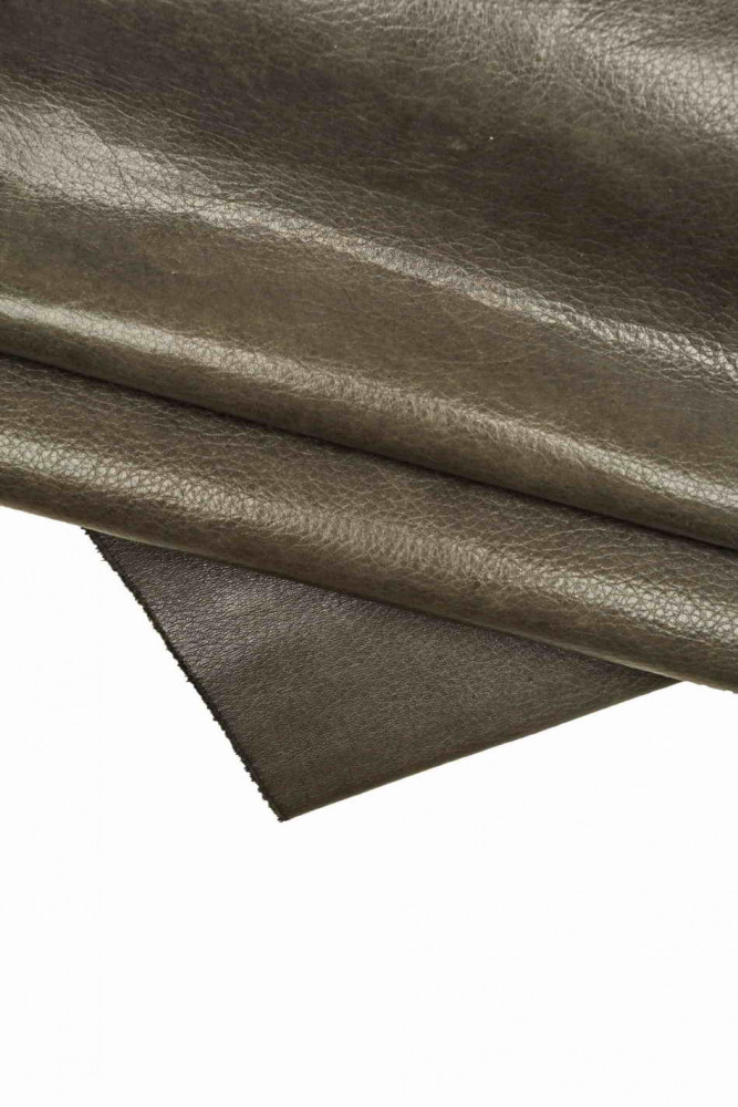 GREY sporty leather hide, pebble grain vintage cowhide, glossy soft calfskin, 1.3-1.4 mm