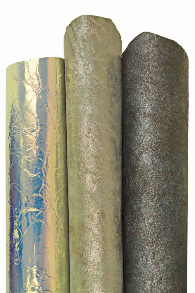 Assortment of GREY silver black blue leather skins, 3 metallic printed matching skins as per picture