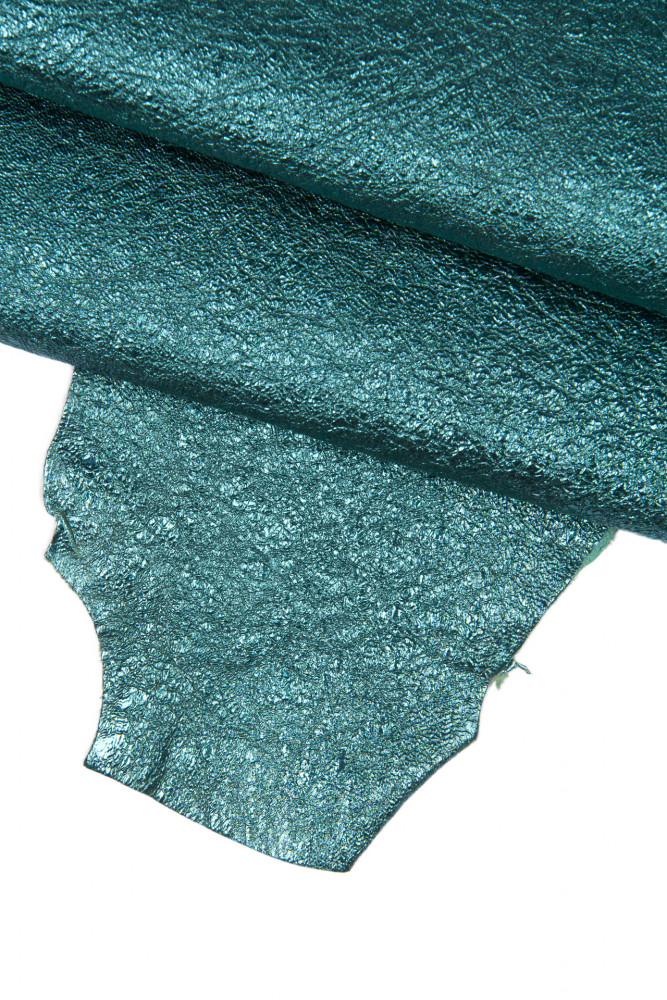 Petroleum GREEN leather skin, wrinkled metallic goatskin, bright soft skin, 0.9 - 1.0 mm
