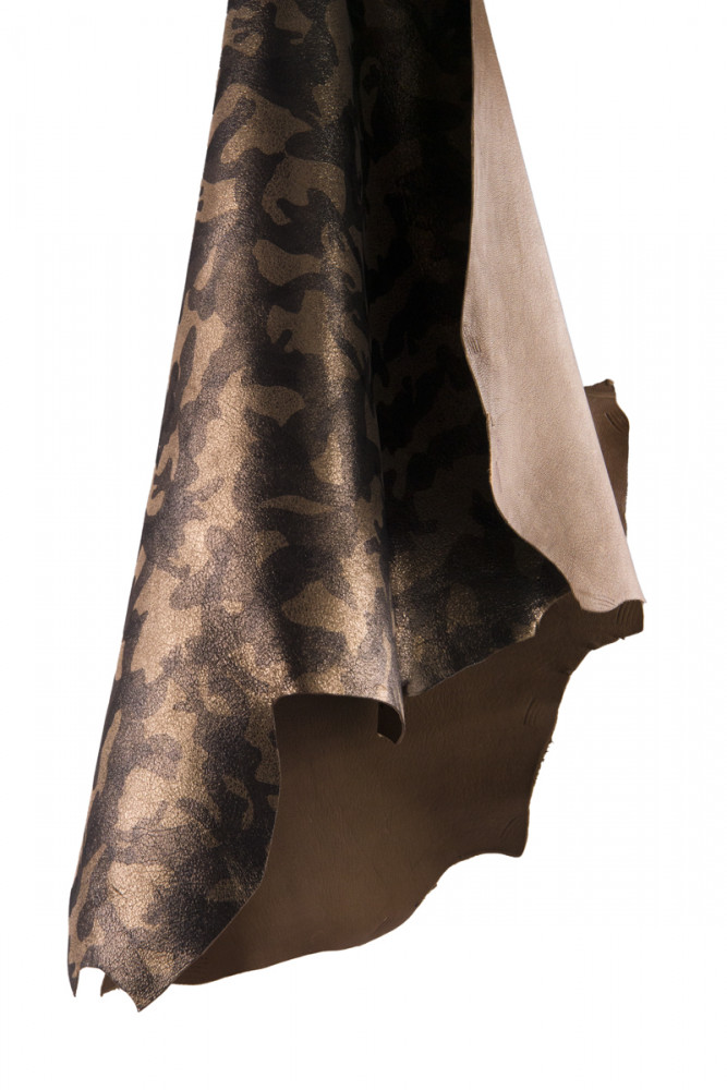CAMOUFLAGE printed leather skin, brown grey black metallic 