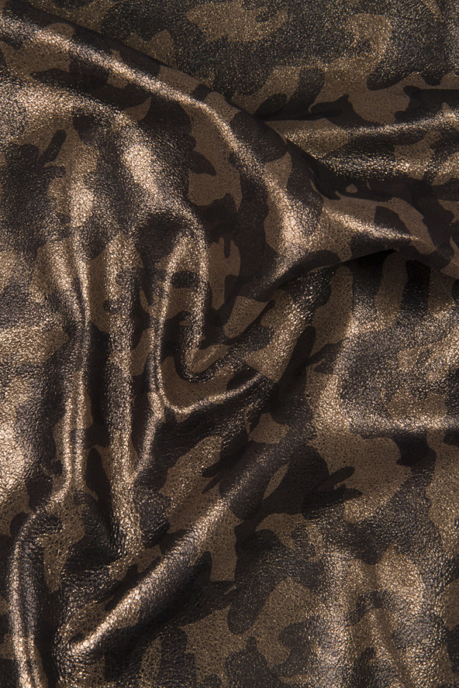 CAMOUFLAGE printed leather skin, brown grey black metallic 