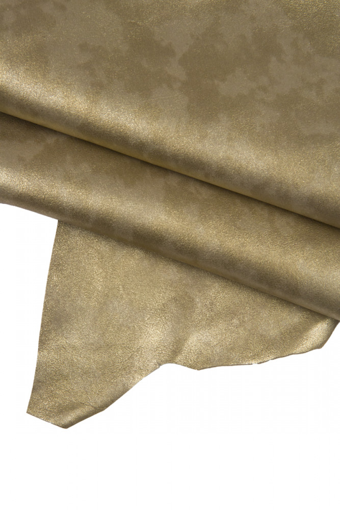 Light gold SUEDE leather skin, light camouflage print on metallic goatskin, soft textured hide