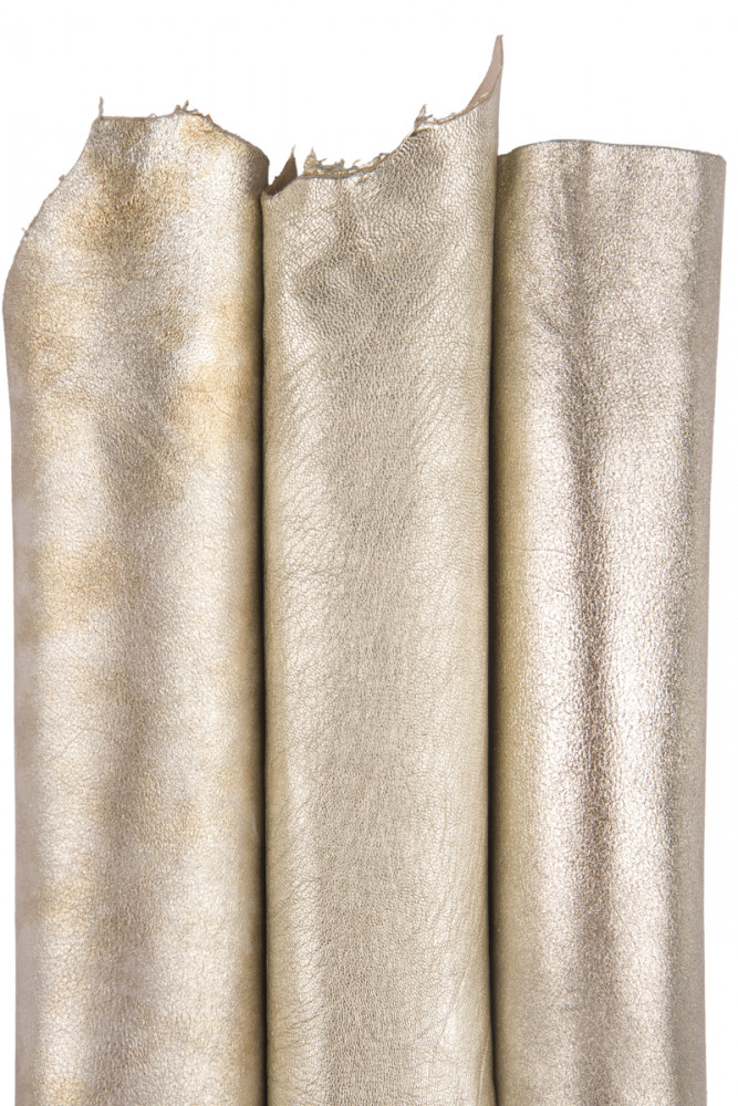 Boundle of 3 light GOLD leather skins, assortment of metallic, soft birght goatskin, as per picture