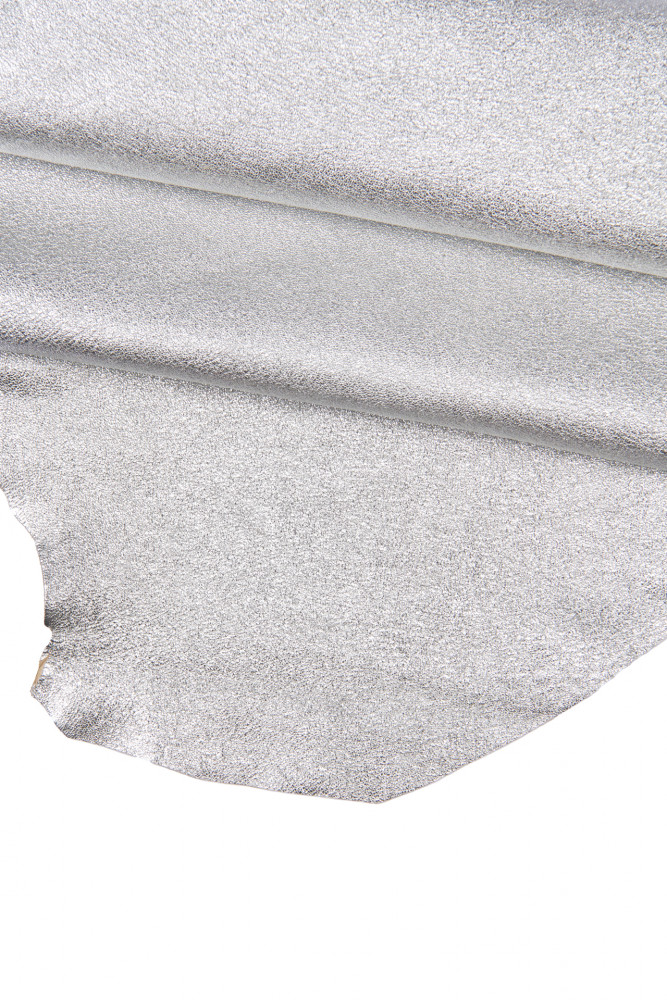 Pellame laminato ARGENTO, pelle metallizzata morbida, capra super luminosa, 0.9 - 1.2 mm
