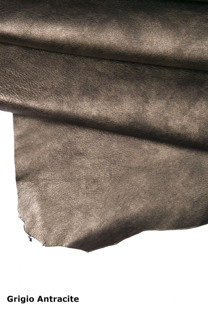 Light gold plumb grey LEATHER skin, metallic lambskin with shades, soft aged nappa sheepskin