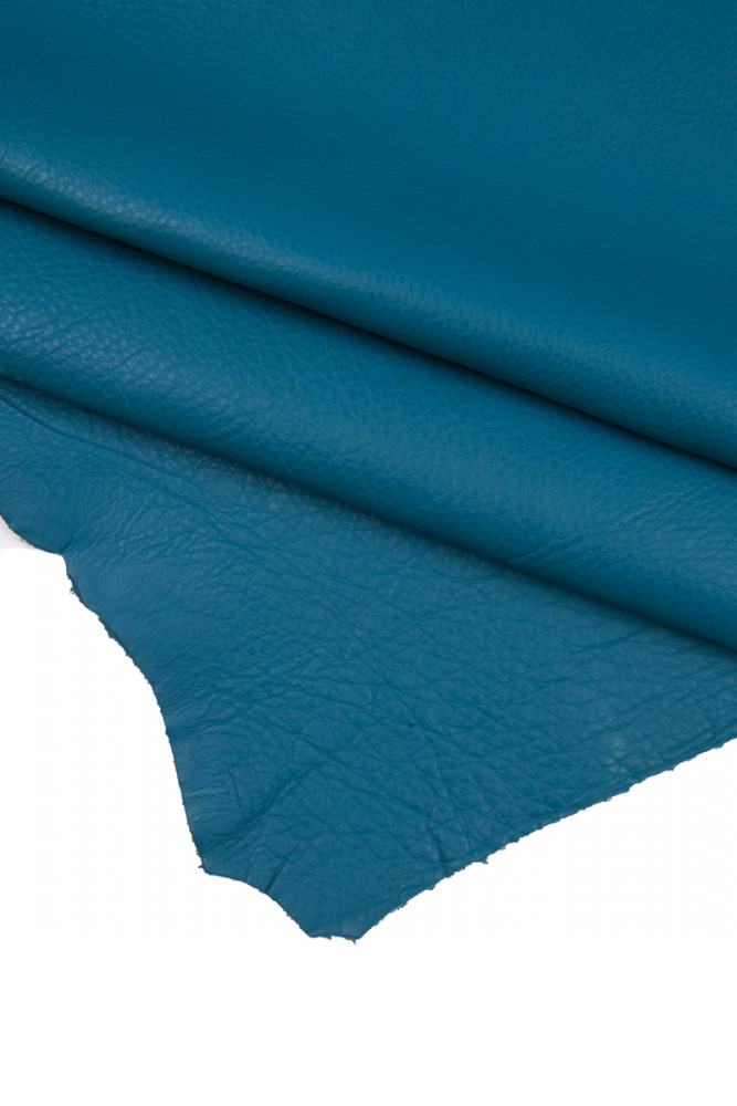 Blue pebble GRAIN leather hide, deer printed sporty cowhide, petroleum blue calfskin 1.5 - 1.7 mm