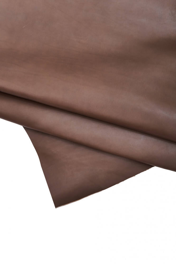Greyish brown SMOOTH leather hide, classic natural calfskin, mud cowhide quite glossy 1.3 - 1.5 mm
