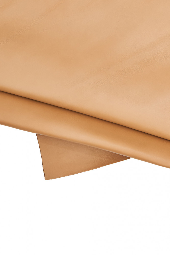 Beige SMOOTH leather hide, solid color glossy cowhide, classic soft calfskin 1.0 - 1.1 mm