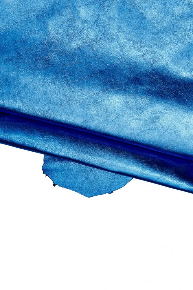 Electric BLUE leather hide, tiny pebble grain metallic goatskin, glossy soft slightly wrinkled skin