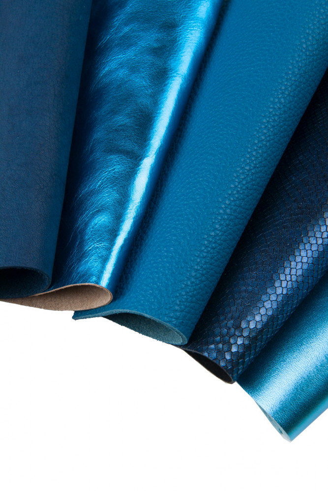 10 Selected leather scraps, BLUE  and SKY BLUE color, mix colorful selection leather remnants as per pictures