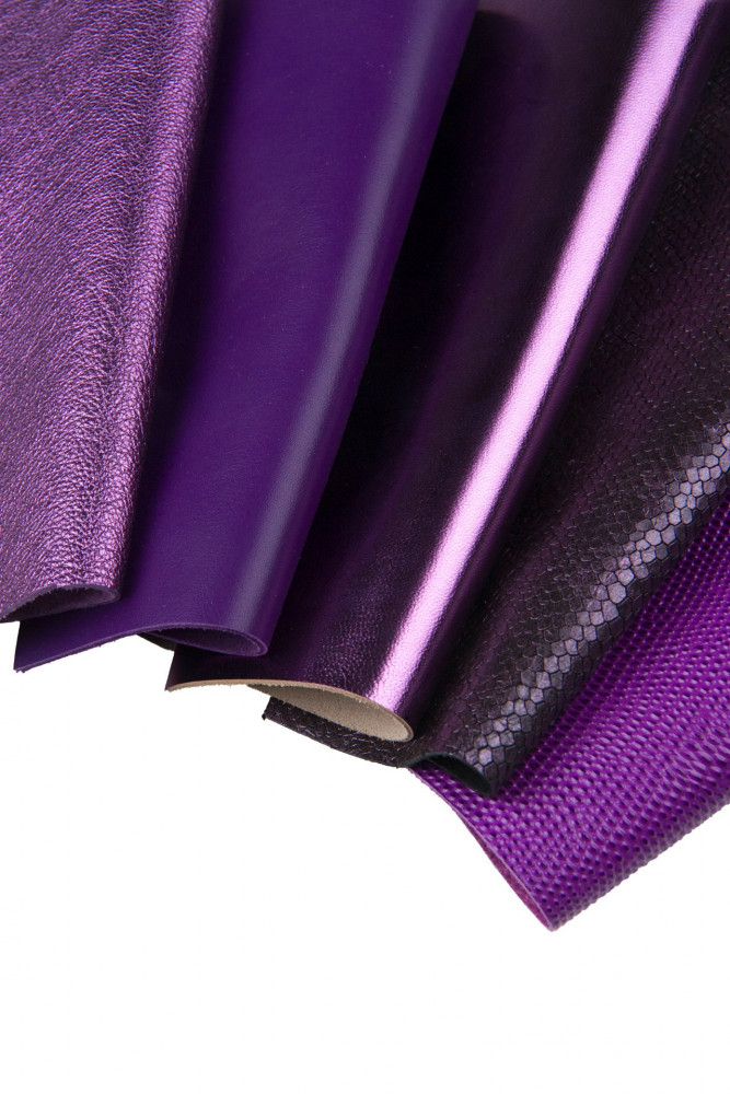 10 Selected leather scraps, PURPLE color, mix colorful selection leather remnants as per pictures