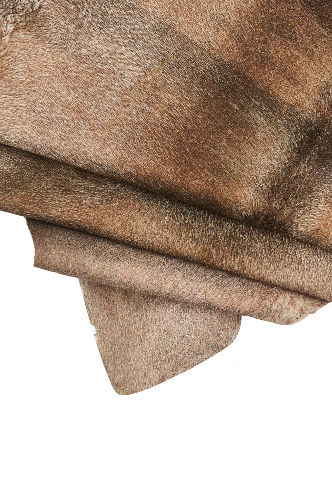 Brown SHADED hair on leather hide, slightly metallic soft pony calfskin 0.7 - 0.9 mm