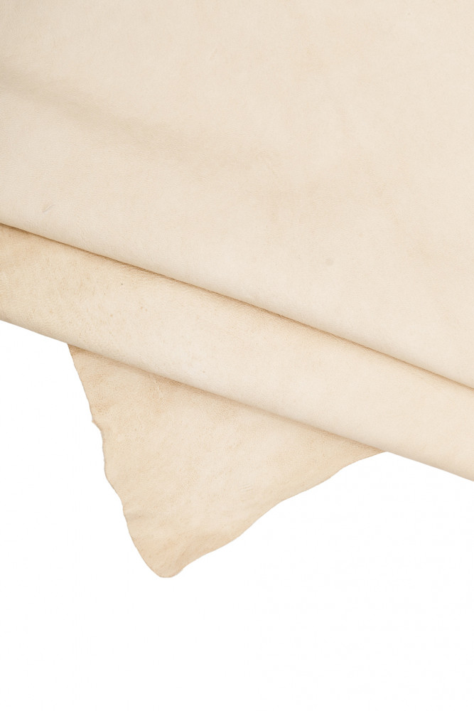 VEGETABLE tanned vintage leather skin, aged reactive goatskin beige cream soft natural hide