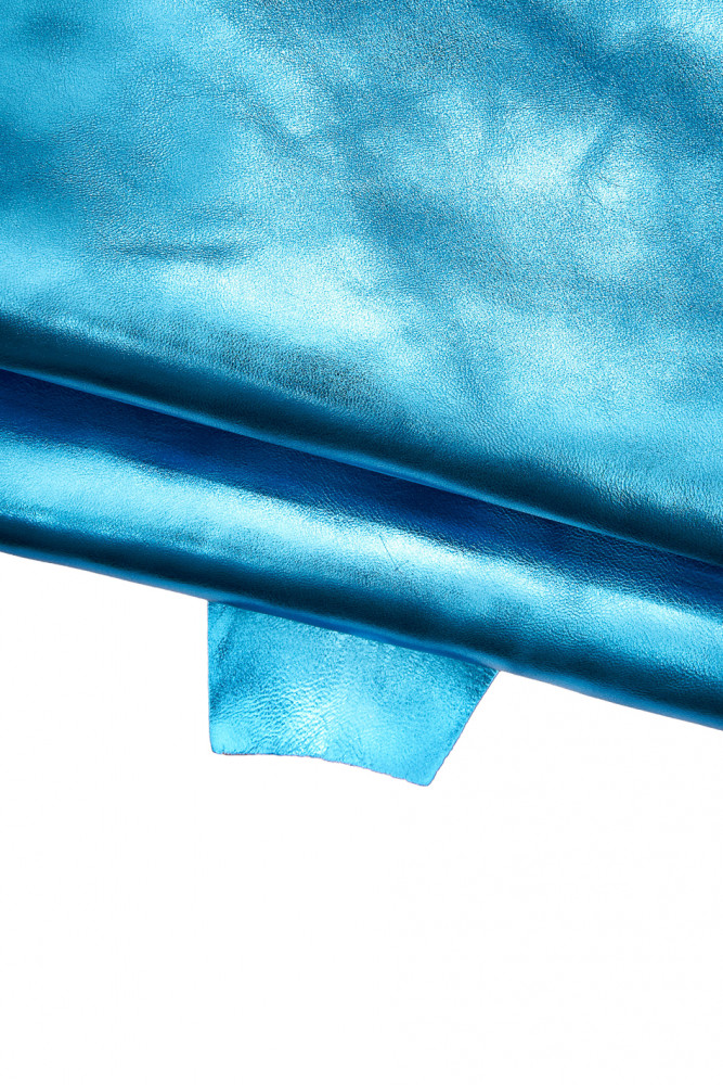 TURQUOISE leather skin, smooth metallic goatskin, glossy slightly wrinkled hide, 1.2 - 1.3 mm