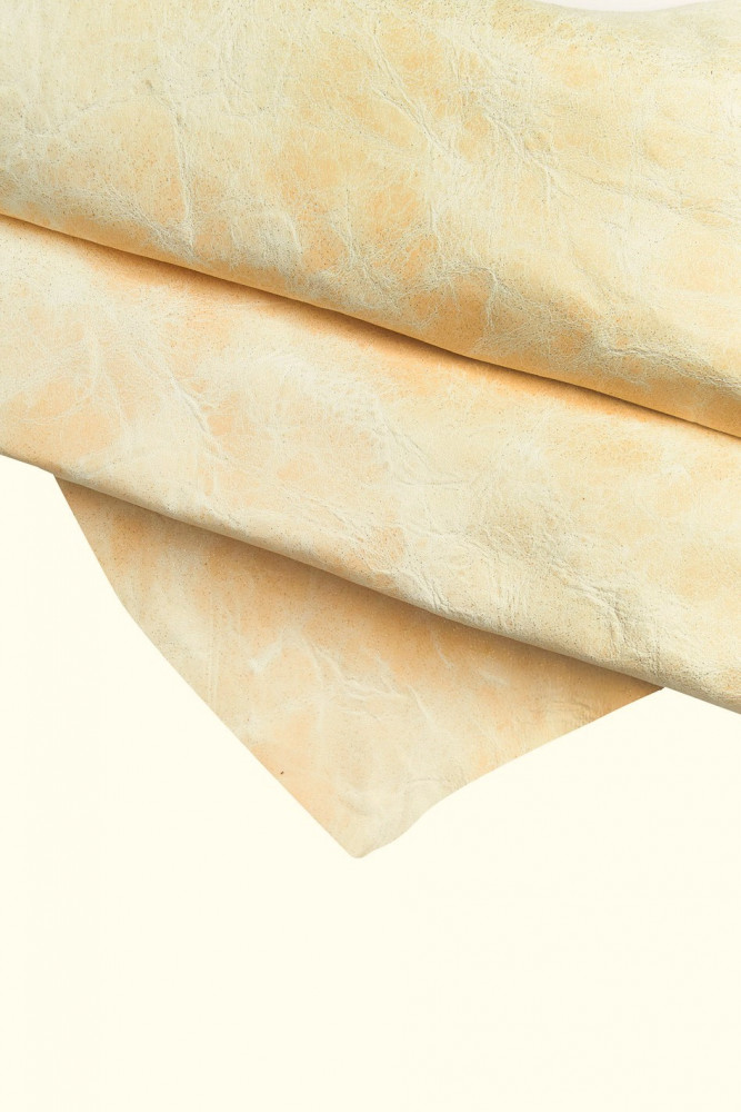 Beige cream leather skin with gold GLITTER, pull up wrinkled sheepskin, semi glossy soft skin 0.7 - 0.9 mm