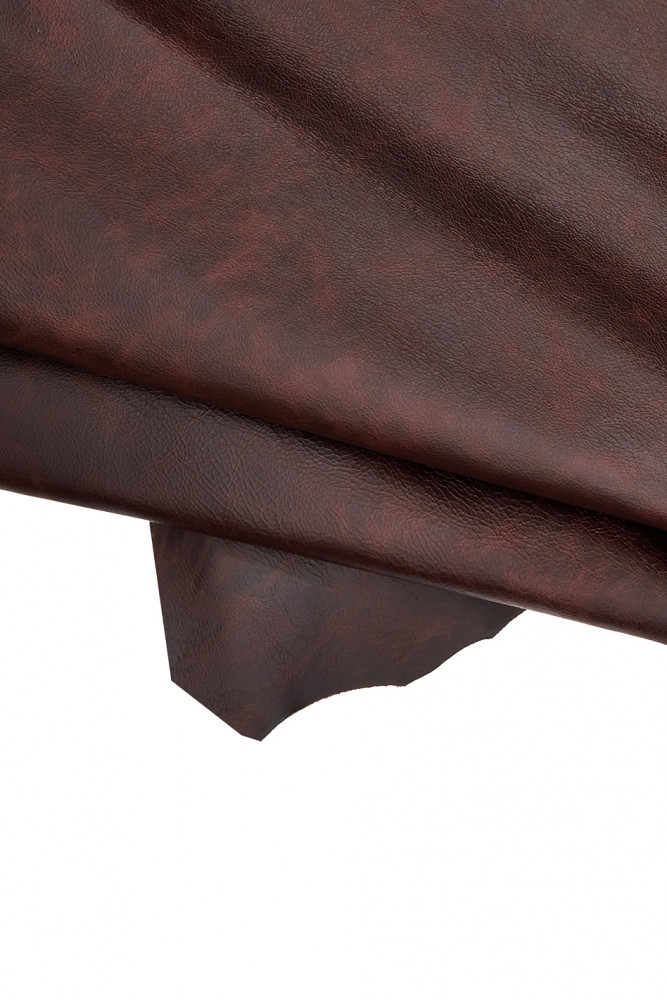 BROWN pull up leather skin, semi glossy wrinkled goatskin, sporty vintage soft hide, 0.7 - 0.9 mm