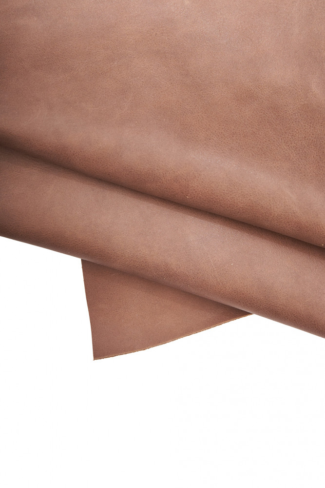 BROWN pull up leather hide, sporty cowhide with light natural grain, waxy semi glossy soft calfskin 1.0 - 1.2 mm