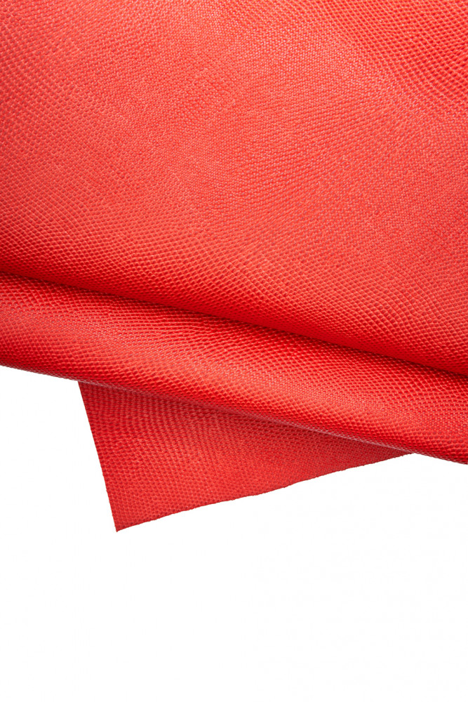 Red LIZARD printed leather hide, glossy reptile embossed cowhide, classic slightly stiff calfskin